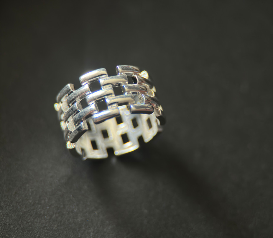 Sterling Silver Ring, 10mm Wide Band, Size 7 – Link Modern Geometric Design