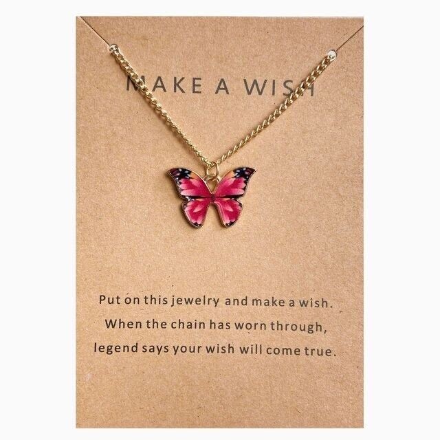 Butterfly Necklace Pendant For Women Girls GIFT Make A Wish Love