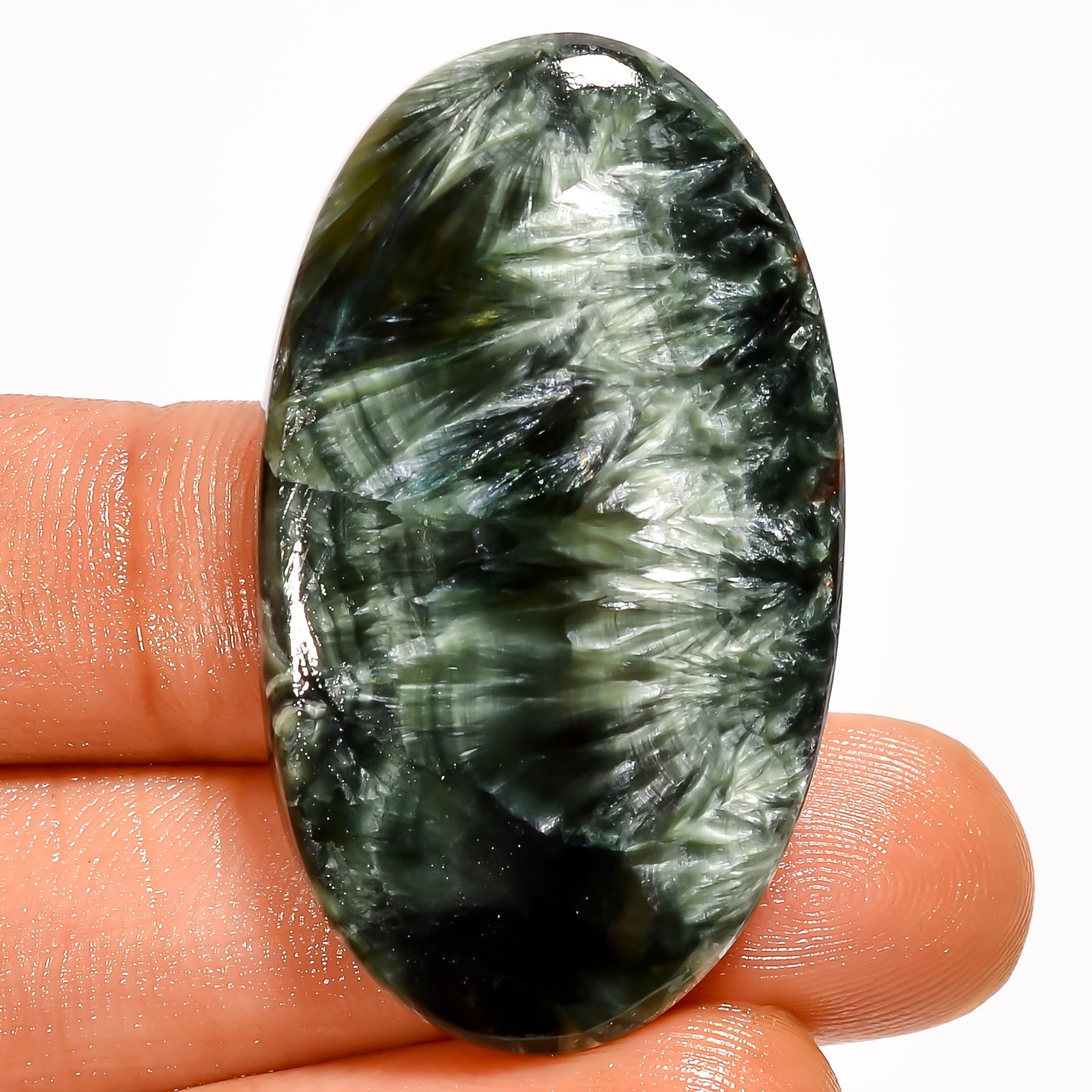 100% Natural Seraphinite Oval Shape Cabochon Gemstone 45 Ct. 40X24X5 mm EE-53043