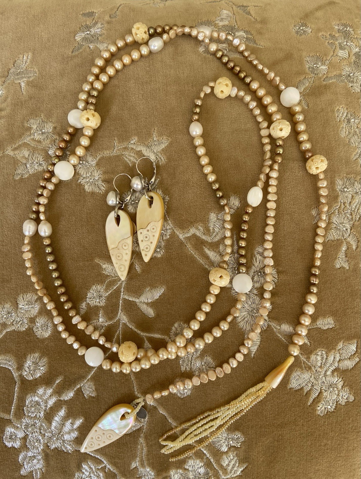 Vintage Nature Bijoux Cultured Pearl Ex Long Wrap Around Necklace Drop Earrings