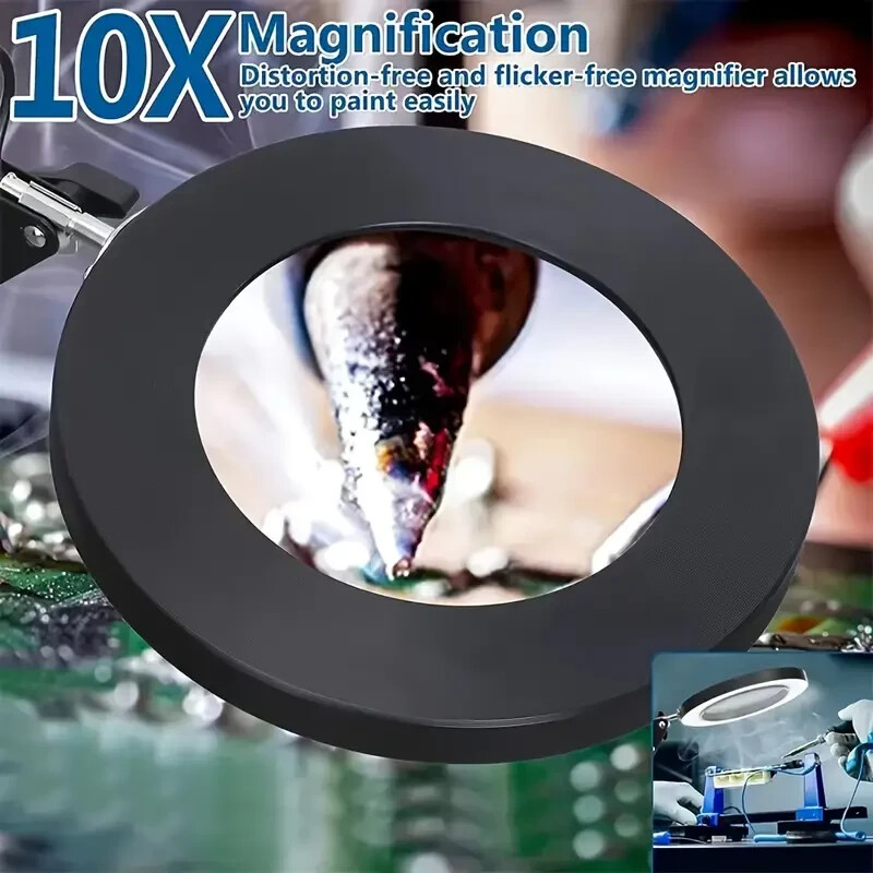 Magnifier LED Lamp 10x Magnifying Glass Desk Light Reading Lamp With Base& Clamp