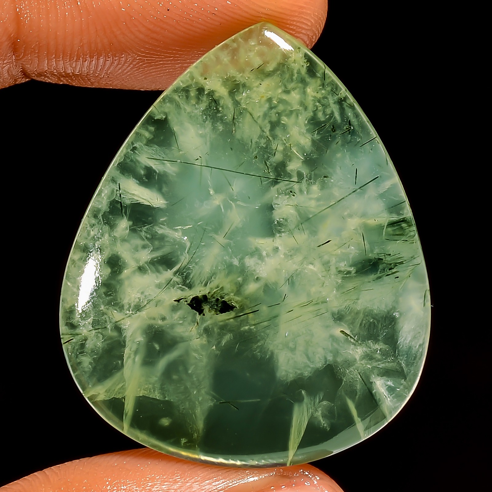 100% Natural Prehnite Pear Shape Cabochon Loose Gemstone 39 Ct 34X28X4mm UG-6669