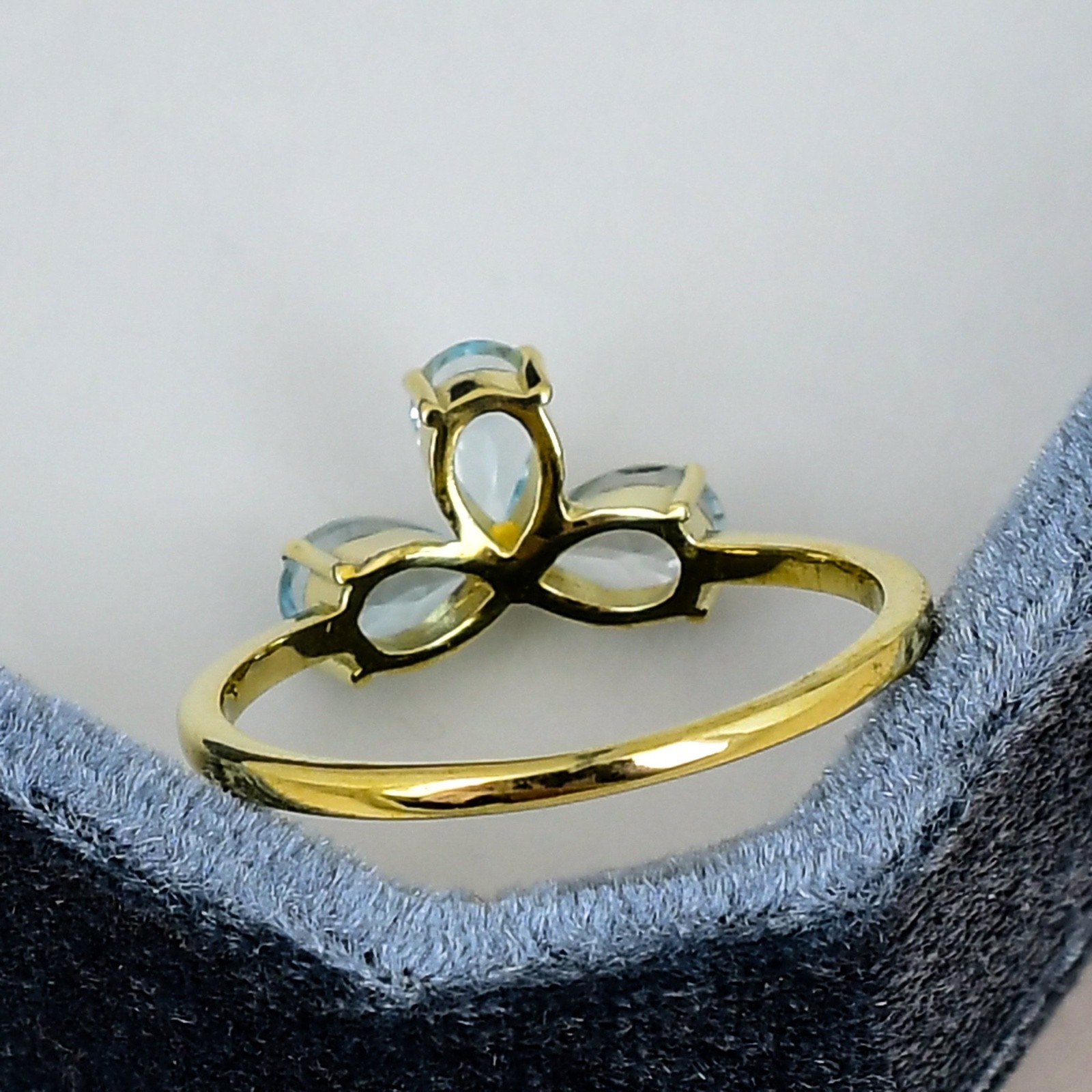 Blue Topaz Three Stone 18K Gold Plated Ring Pear Promise Gift for Her Jewelry