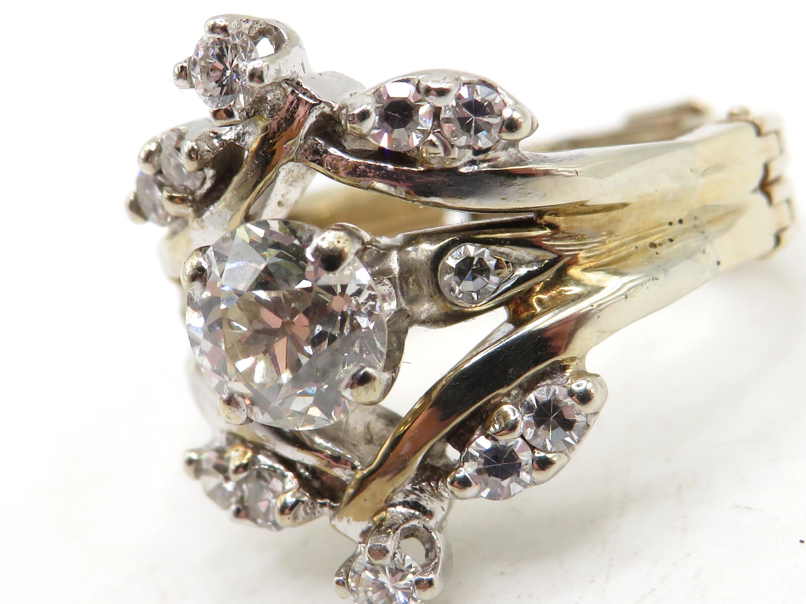 FINGER FIT 14k YELLOW GOLD EUROPEAN CUT DIAMOND RING w 12 ACCENT DIAMONDS SZ 6*