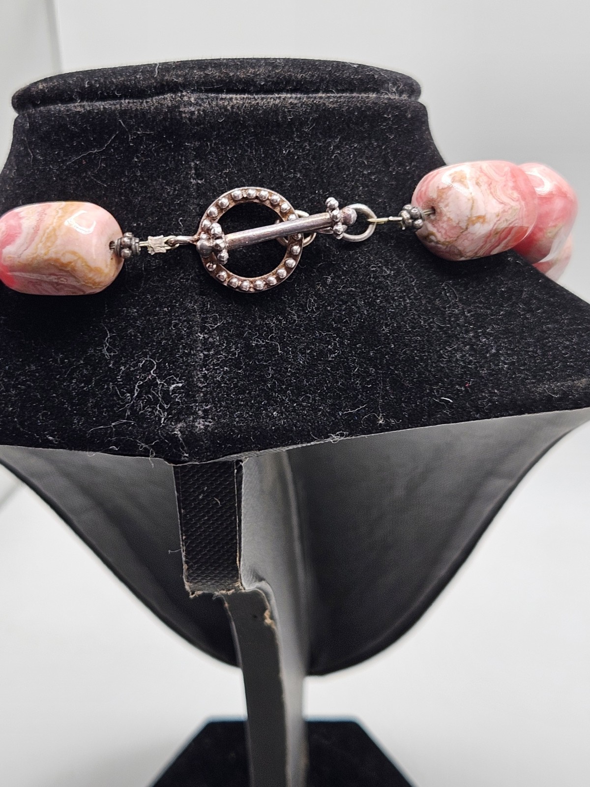 Hand Crafted Rhodochrosite Chunky Beaded Statement Necklace W/ Sterling…