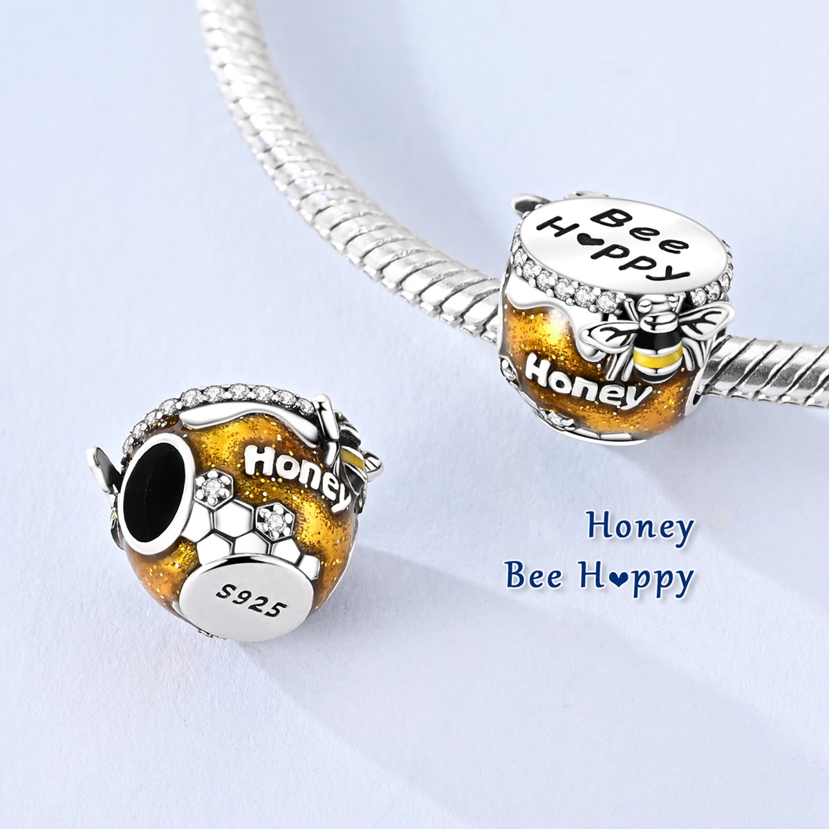 MULA Fine 925 Stering Silver DIY Charm Clear CZ Honey Bead for Women Bracelet
