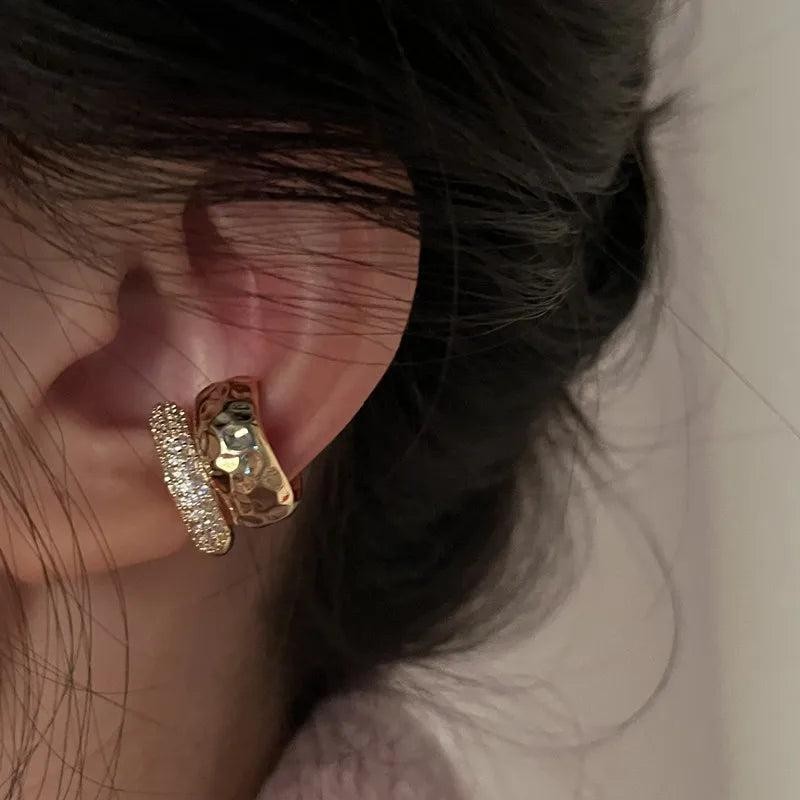 Zircon Double-Layer Geometric Zinc Alloy Ear Cuff Clip-On No Piercing Y2K