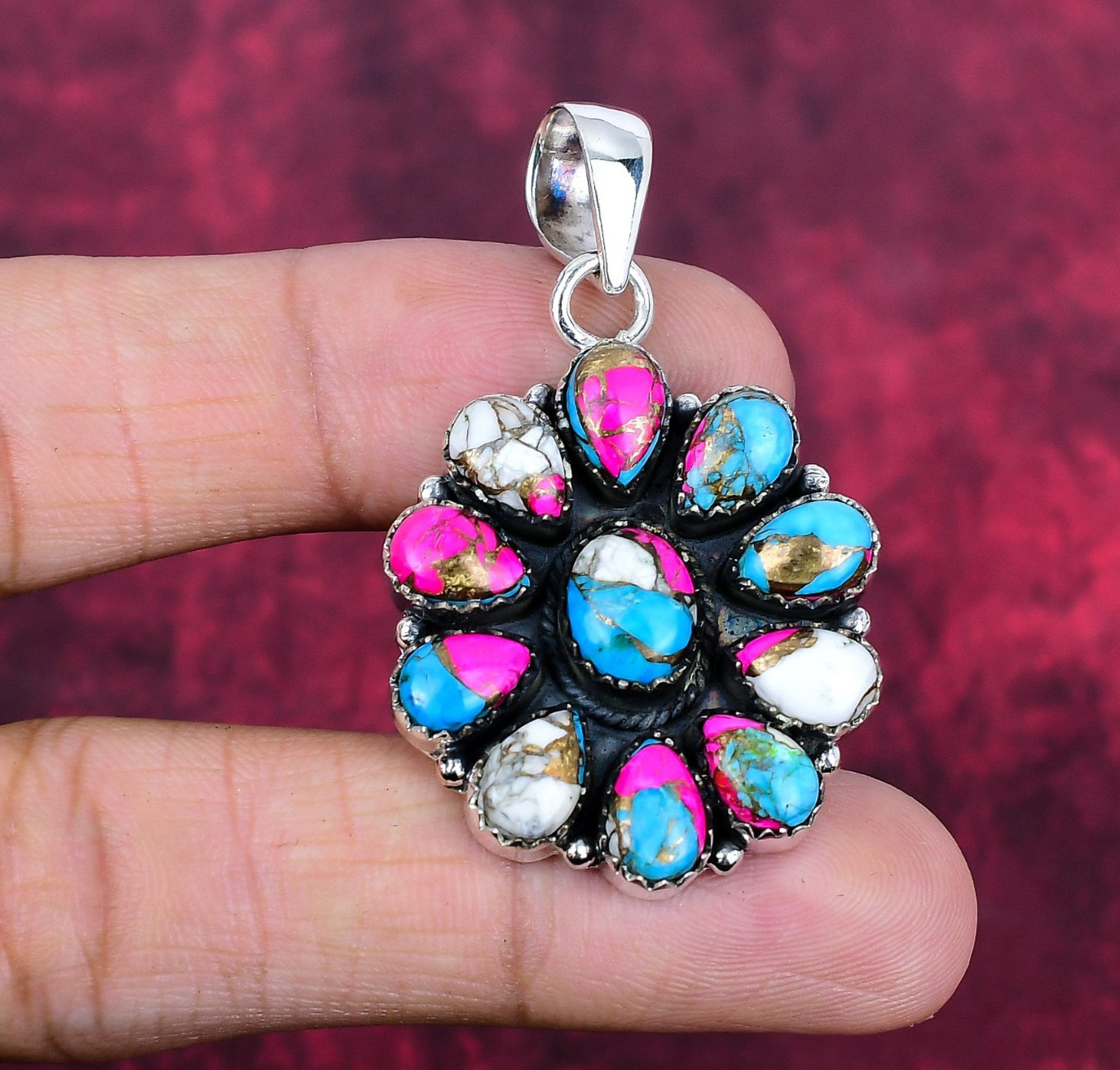 Cotton Candy Turquoise Gemstone Handmade 925 Sterling Silver Pendant Jewelry