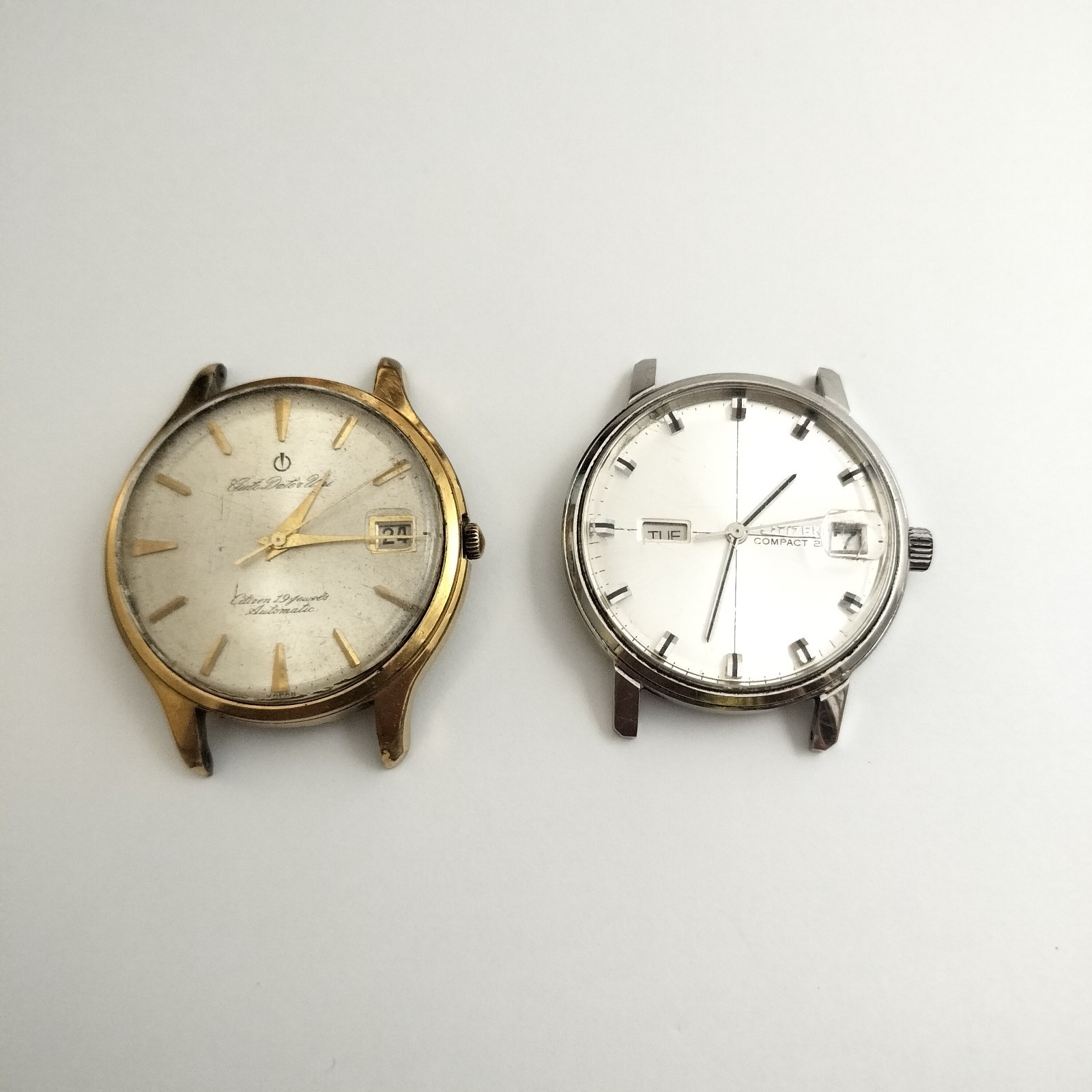 Lot of 2 Vintage Citizen Automatic Watches Auto Dater Uni Compact 21 For Parts