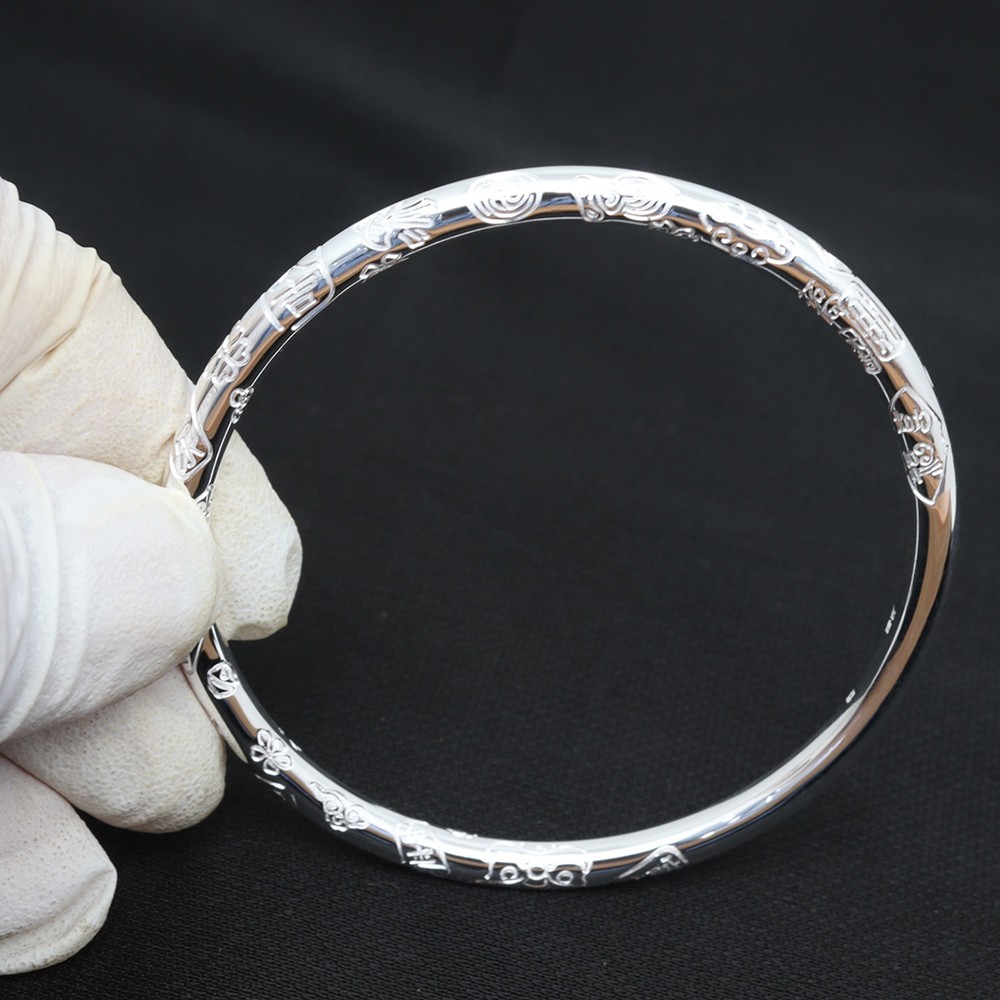Pure S999 Fine Silver 999 Bangle Women Men Carved Safe Bracelet 29-30g ID:58mm