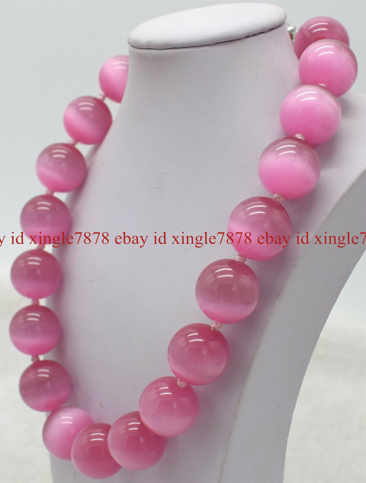 Huge 14mm Natural Pink Opal Cat’s Eye Round Gemstone Beads Necklace 16-28″ AAA++