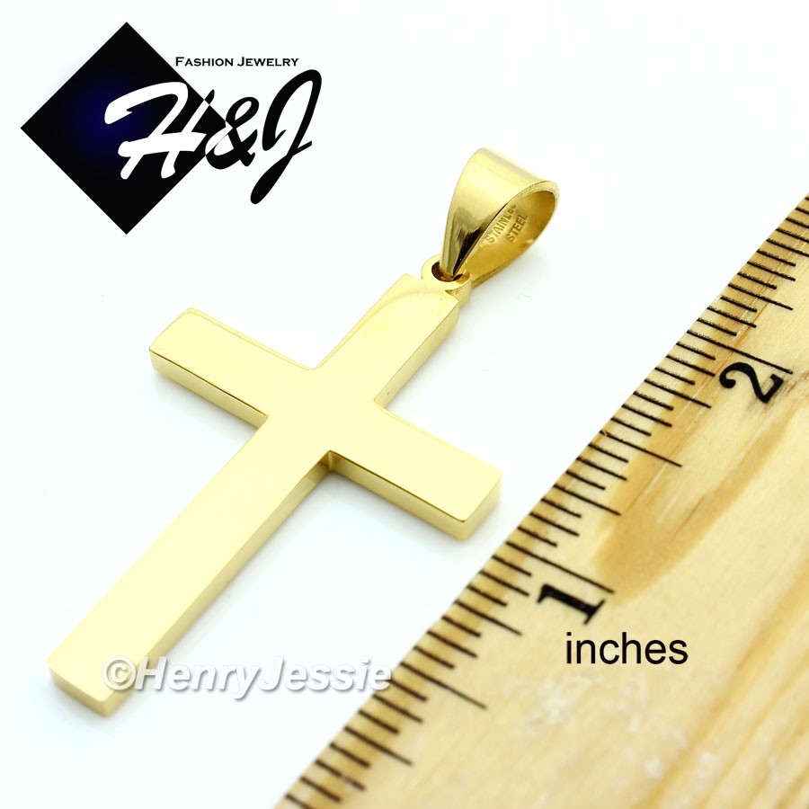 18″-40″MEN Stainless Steel 5mm Gold Plated Box Necklace Plain Cross Pendant*GP64