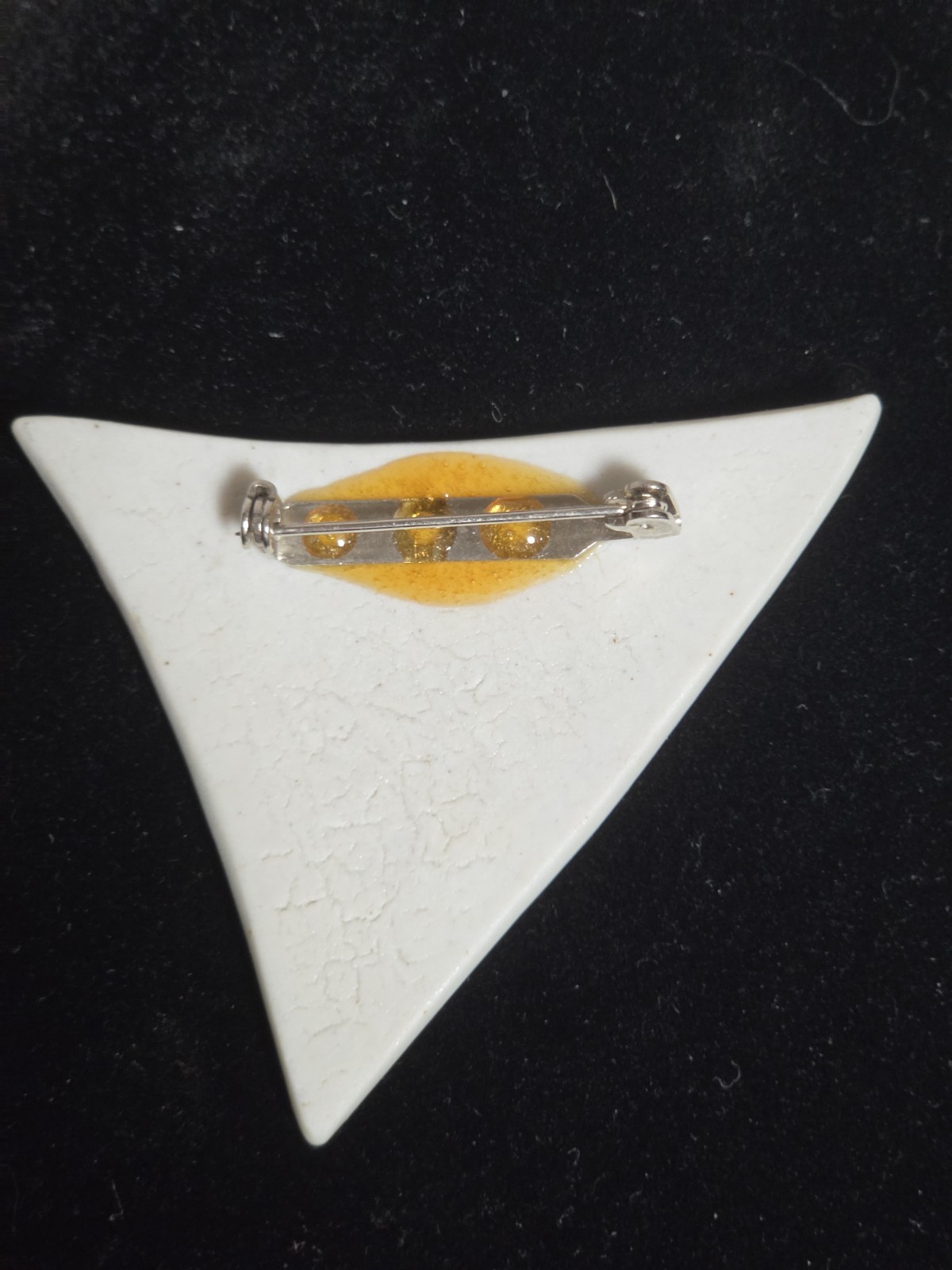 Vintage Triangle Ceramic Enamel Brooch Pin Abstract Design Blue Pink White Green