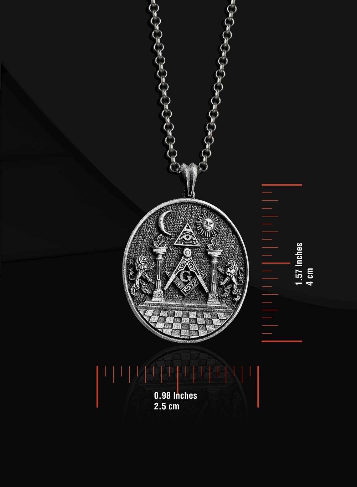 Masonic Oxidized Necklace 925 Sterling Silver Pendant Necklace Duty Free