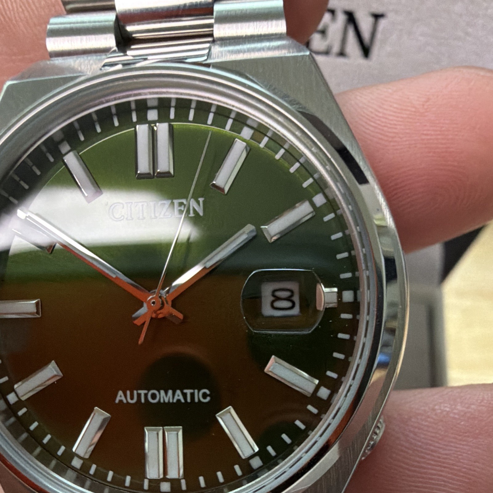 Citizen Tsuyosa Automatic Green Dial Date Exhibition Back Steel Bracelet w/ Box