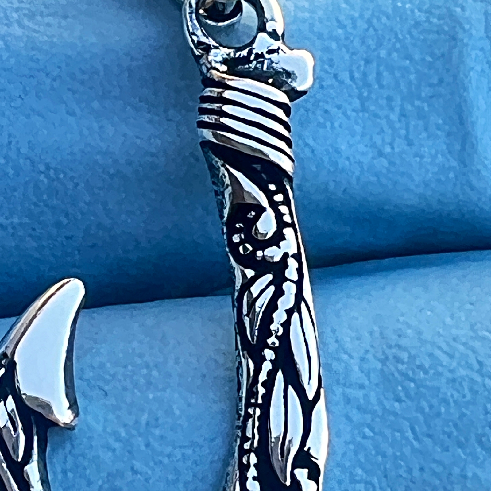 Real 925 Sterling Silver Hawaiian Fishing Fish Hook Tribal Scroll Makau Pendant