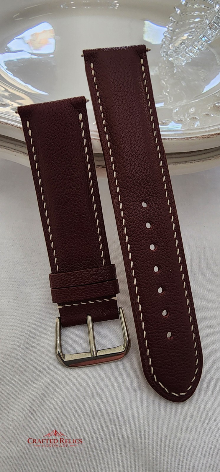 22mm Burgundy French Sheepskin Leather Watch Strap Handmade 22-20