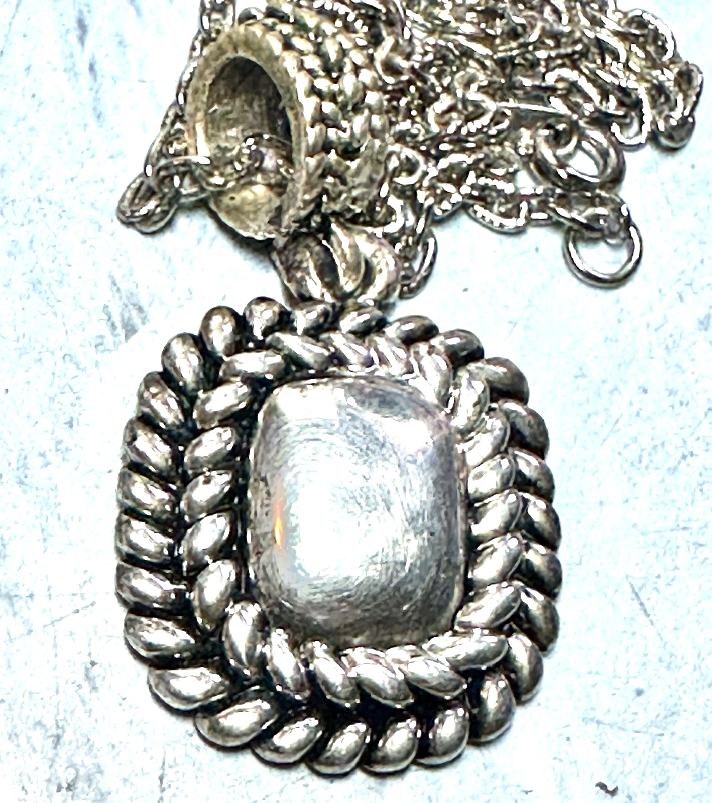 Vintage Silver Tone and Square Pendent Necklace, Signed BEST, 30″