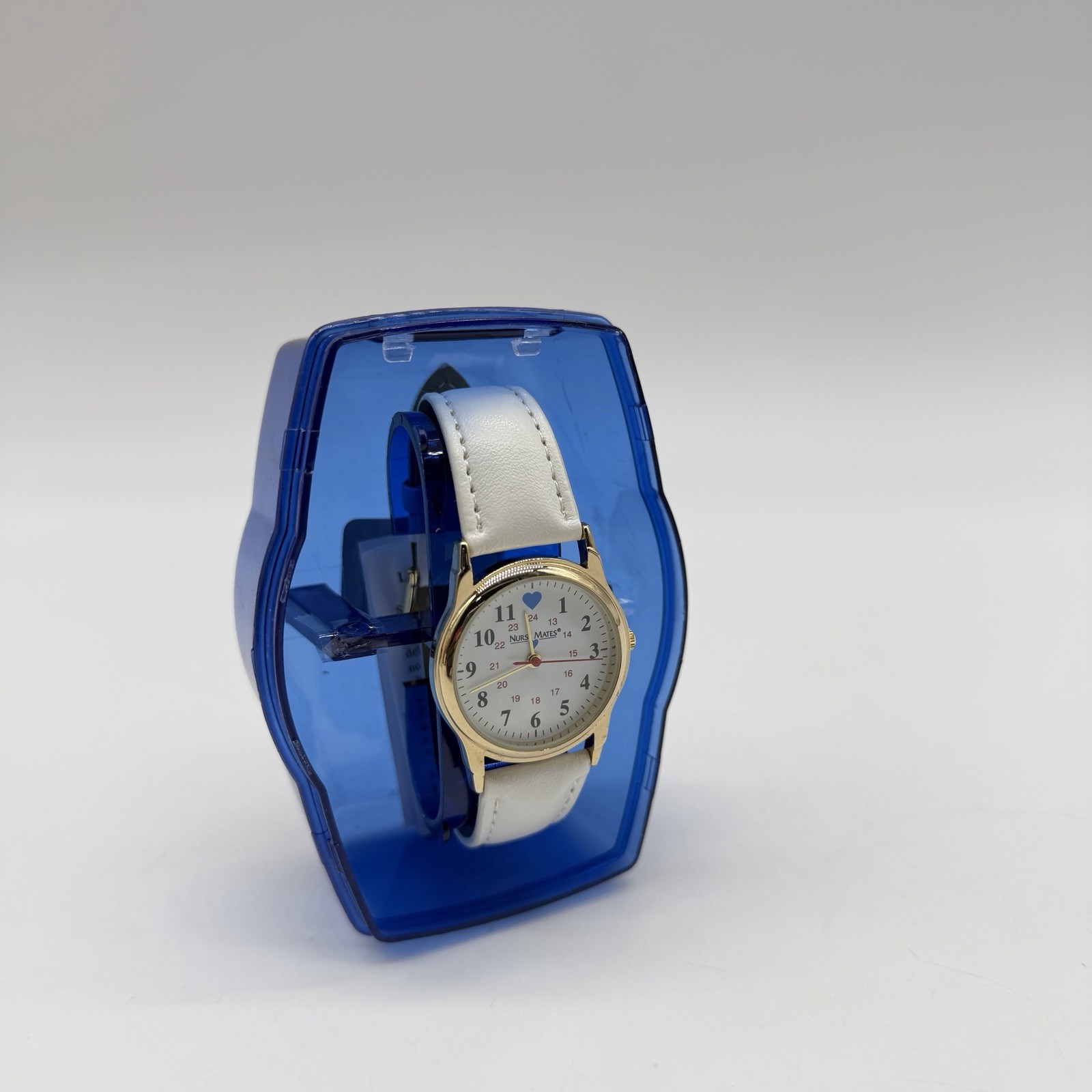 Nurse Mates Gold bezel women’s nurse watch water-resistant leather strap – White