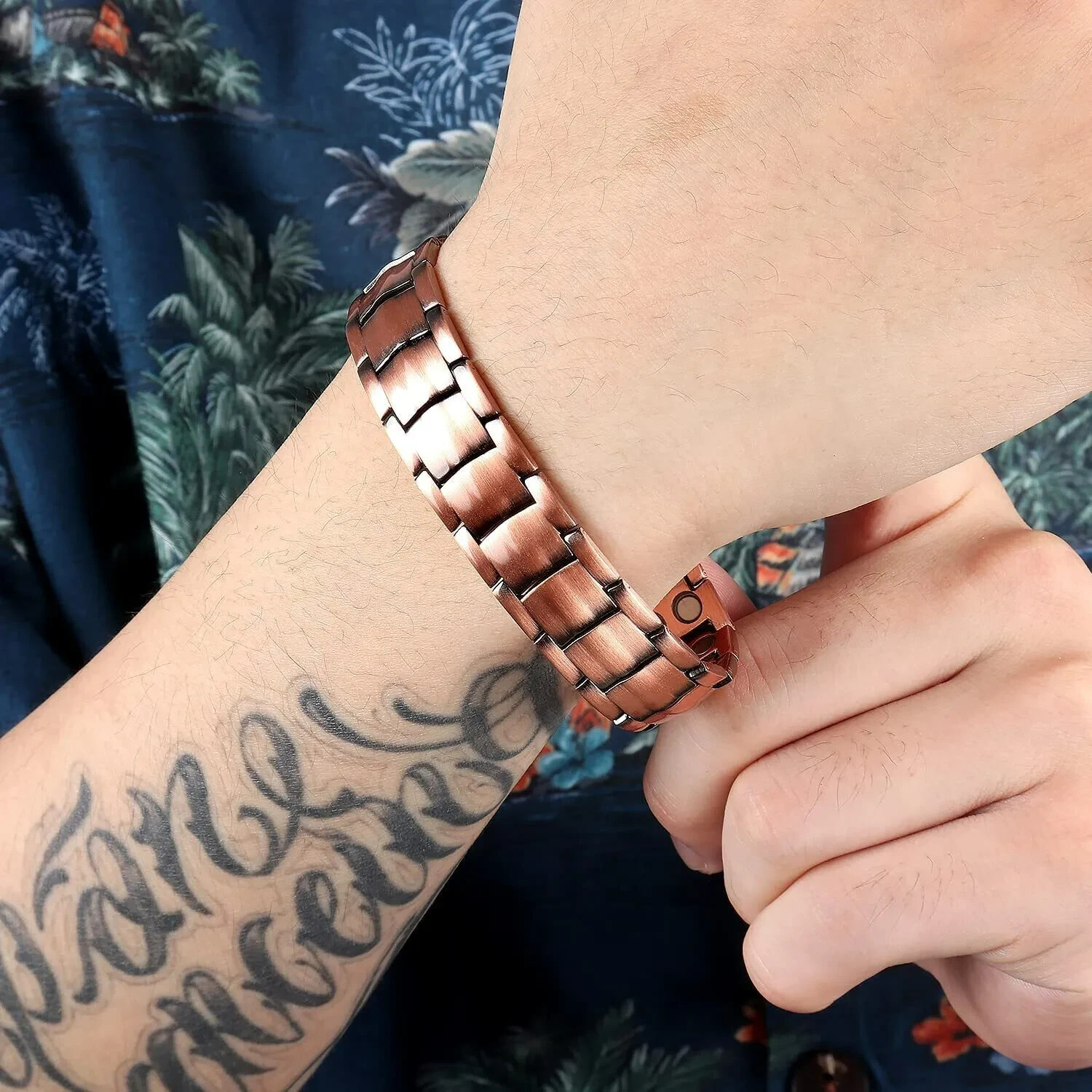 Men Copper Wide Double-Row Strong Magnetic Bracelet 99.9% Copper Bracelet 8″