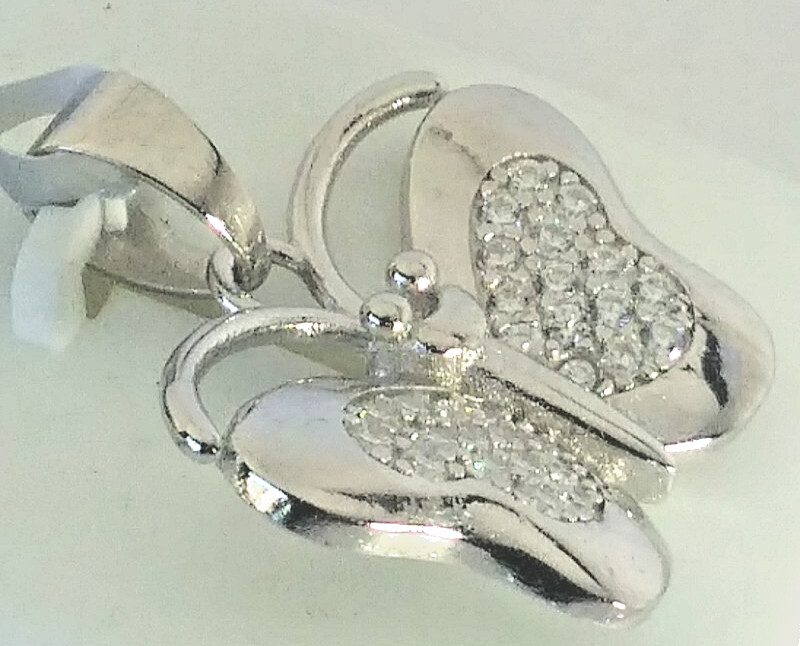 925 STERLING SILVER CZ micropave FLASHY BUTTERFLY PENDANT cubic zirconia 23x22mm