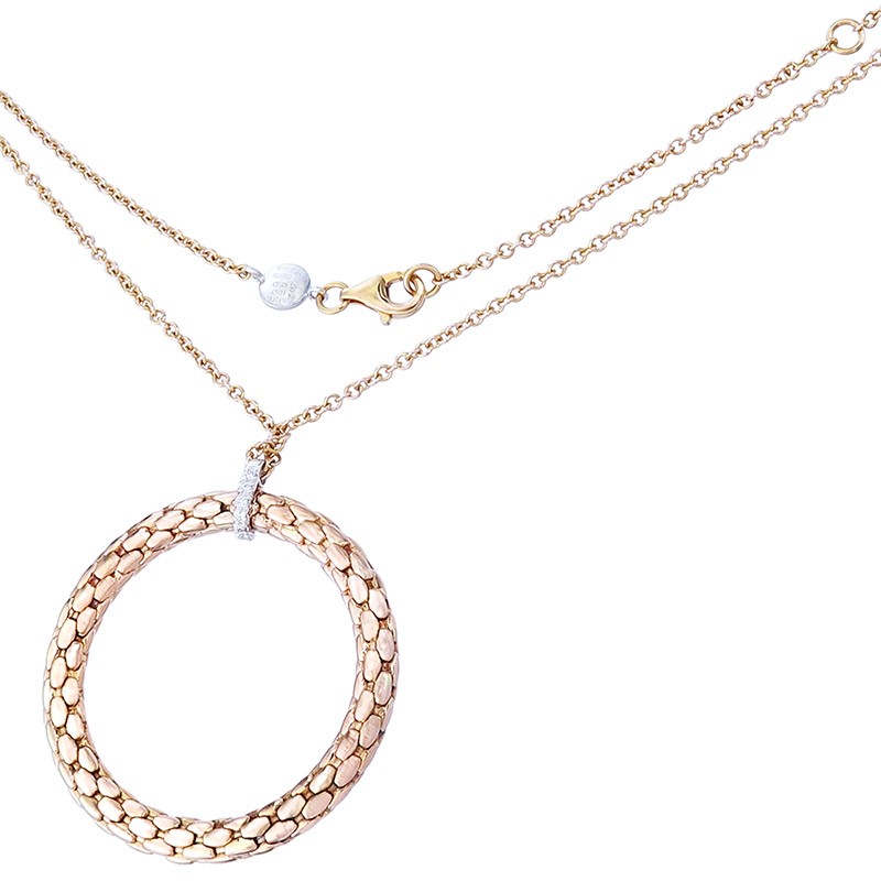Fope Chain with Ring Pendant Brilliant 750 Rose Gold Italy approx. 1990-2000