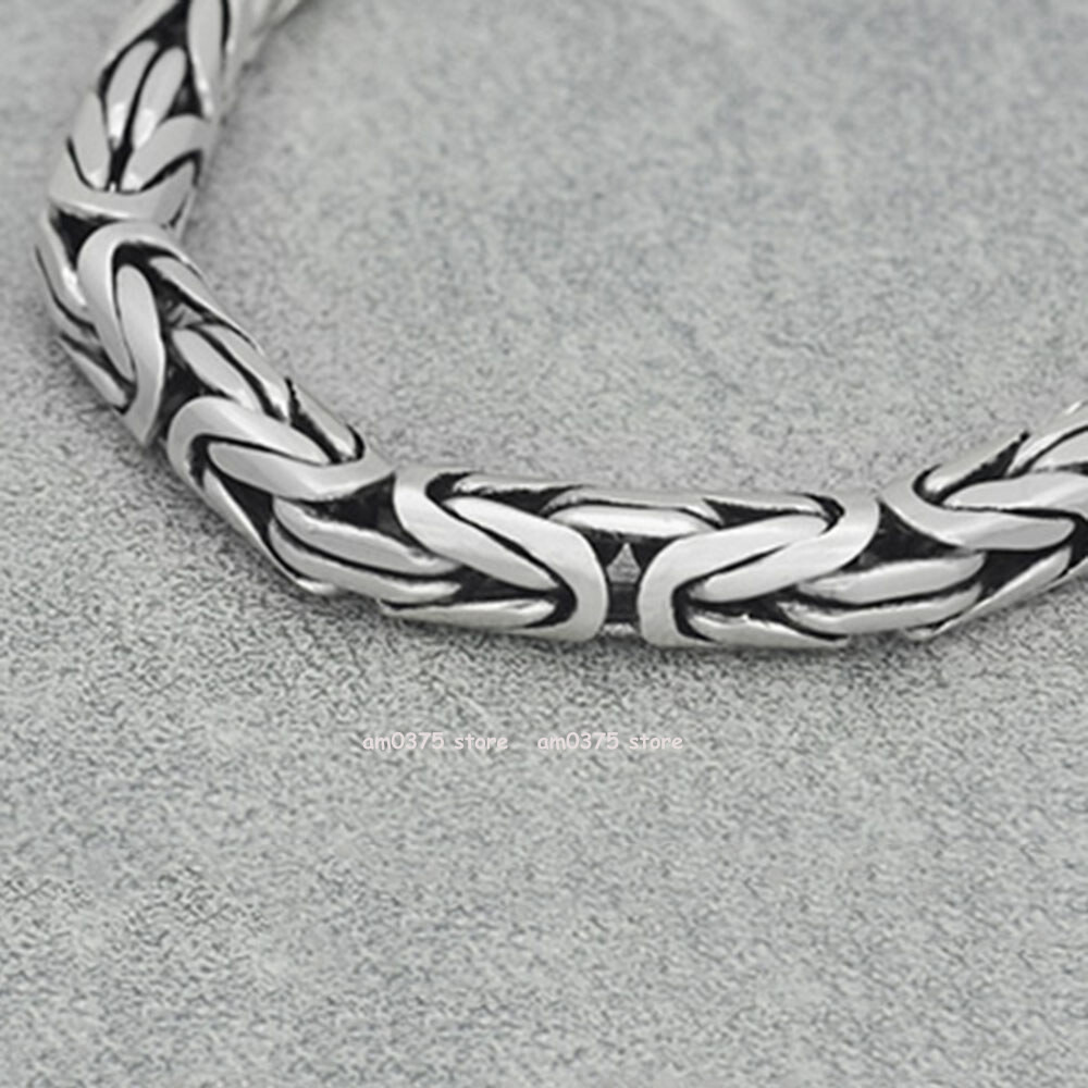 Real S925 Sterling Silver Necklace Women Man 4/5/6/7/8mm Round Byzantine Chain