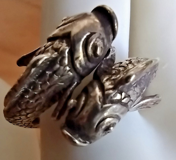 RARE Vintage Beau Sterling Silver Double Koi Fish Pisces Bypass Ring Sz 7