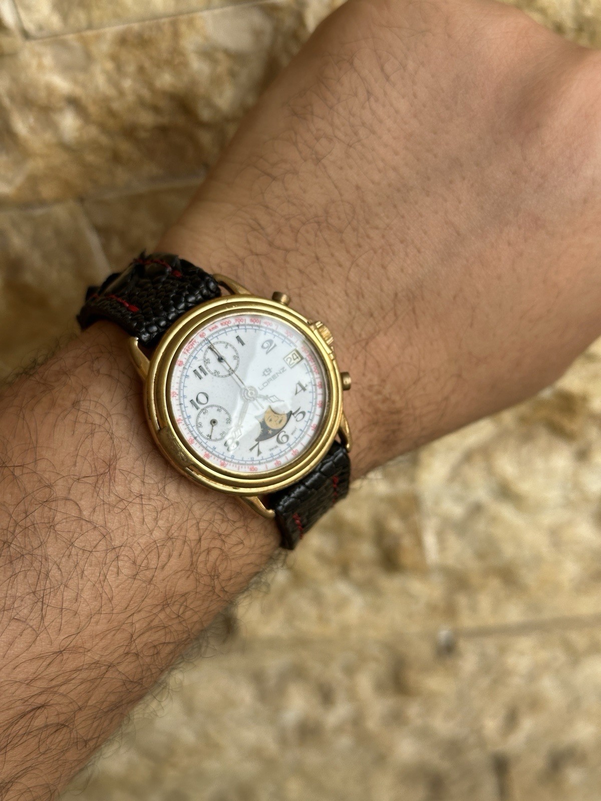 Vintage Lorenz Chronograph Moonphase Valjoux 7768 Mechanical Gold Plated 39mm