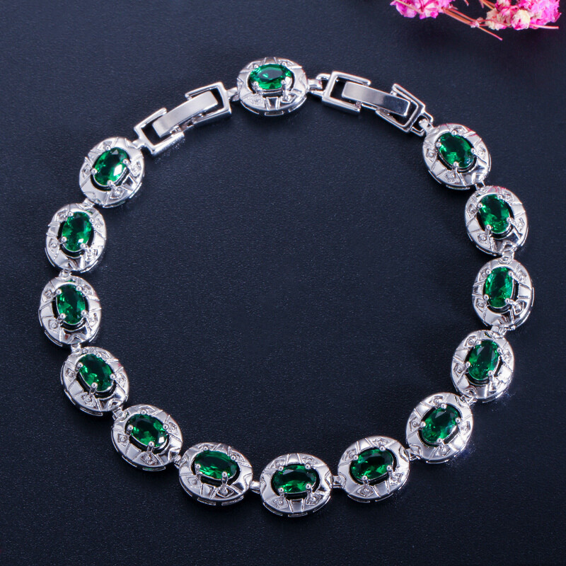 Trendy White Gold Cubic Zircon Allure Purple Round Women Dancing Party Bracelet