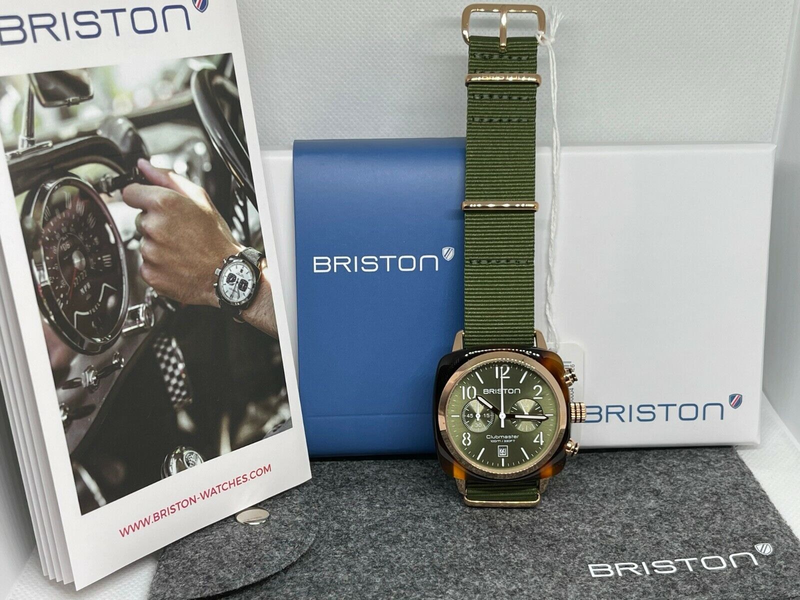 Briston Clubmaster Chronograph Green Olive Watch NEW 19140.PRA.T.26.NOL