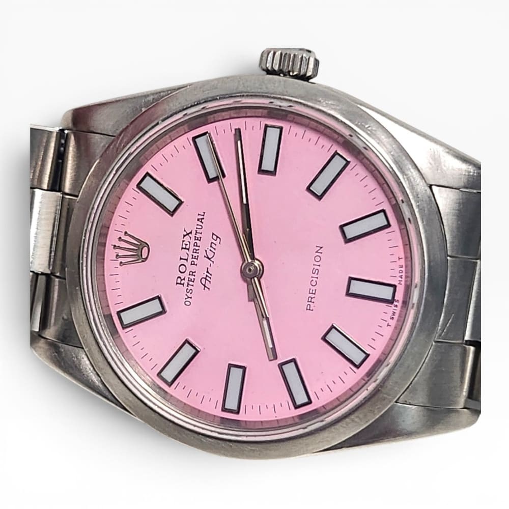 W/Papers 1993 Rolex Air King Precision 34mm Pink Dial Steel Watch 14000