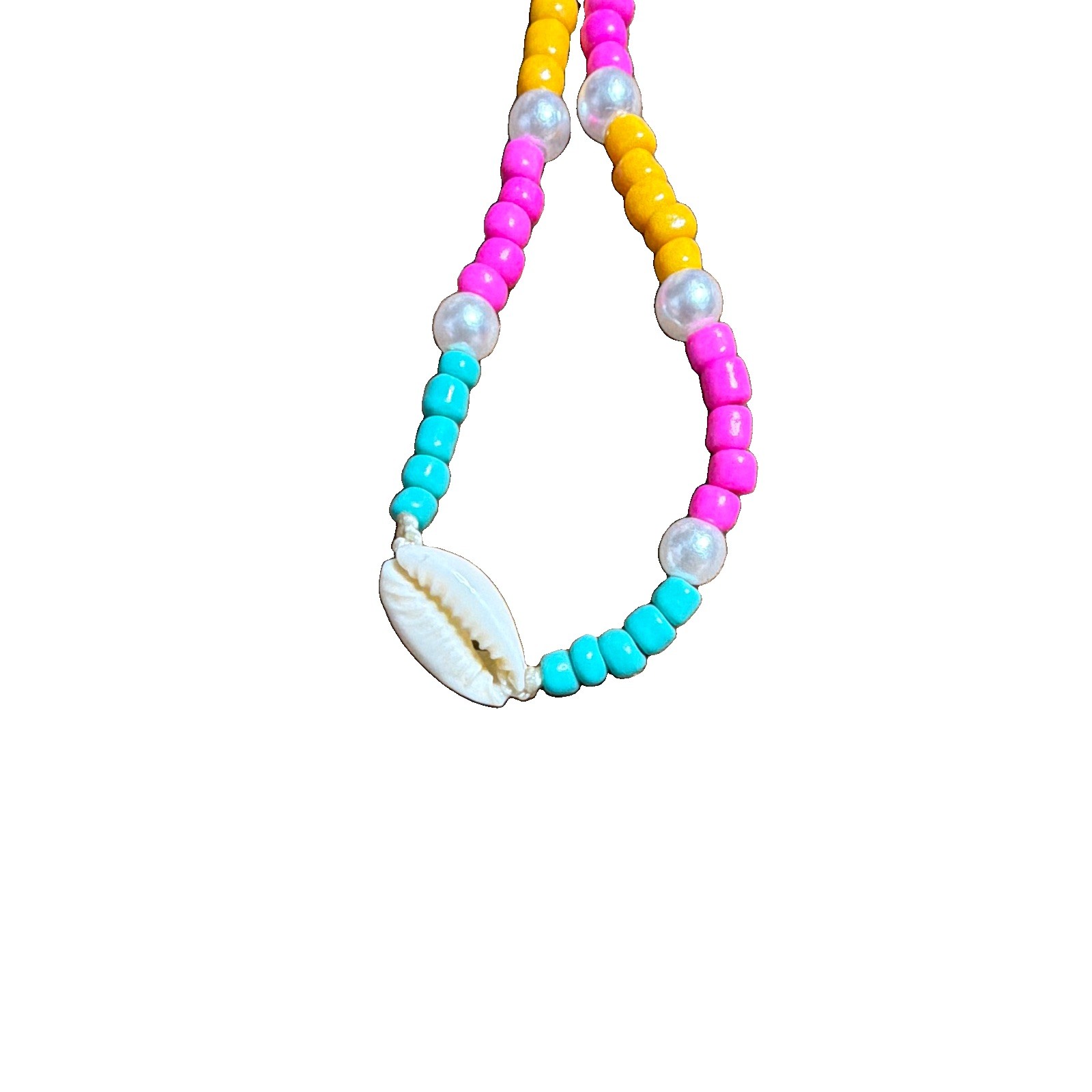Seed Bead Faux Pearl & Cowrie Shell 16inch Mermaid Colorful Beach Necklace