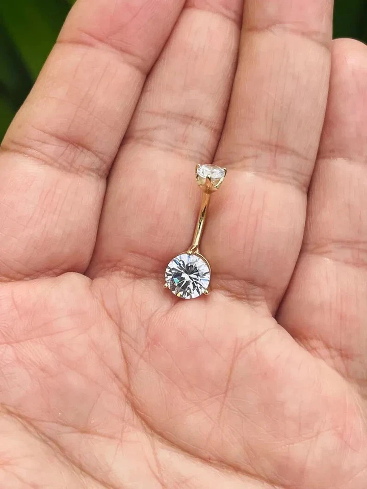 2CT Round Cut Lab-Created Diamond Navel Belly Button Ring 14K Yellow Gold Plated
