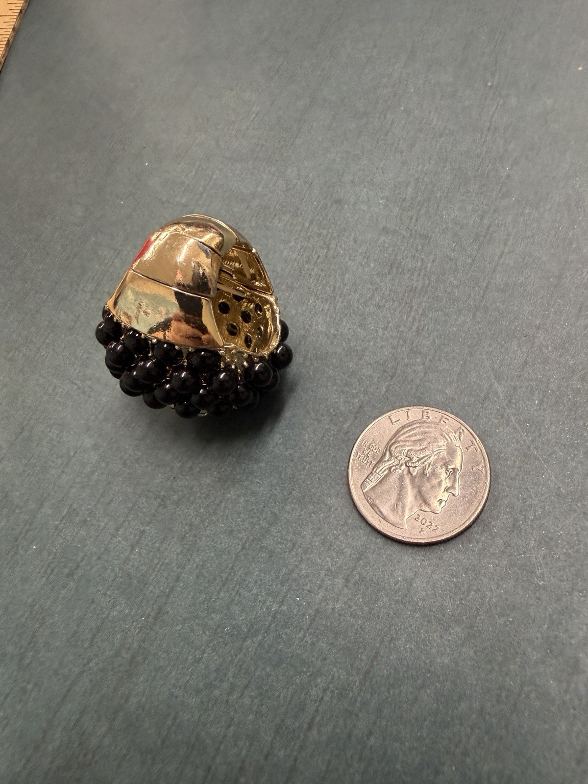 Gold Black Clear Crystal Stretch Dome Cocktail Ring B16