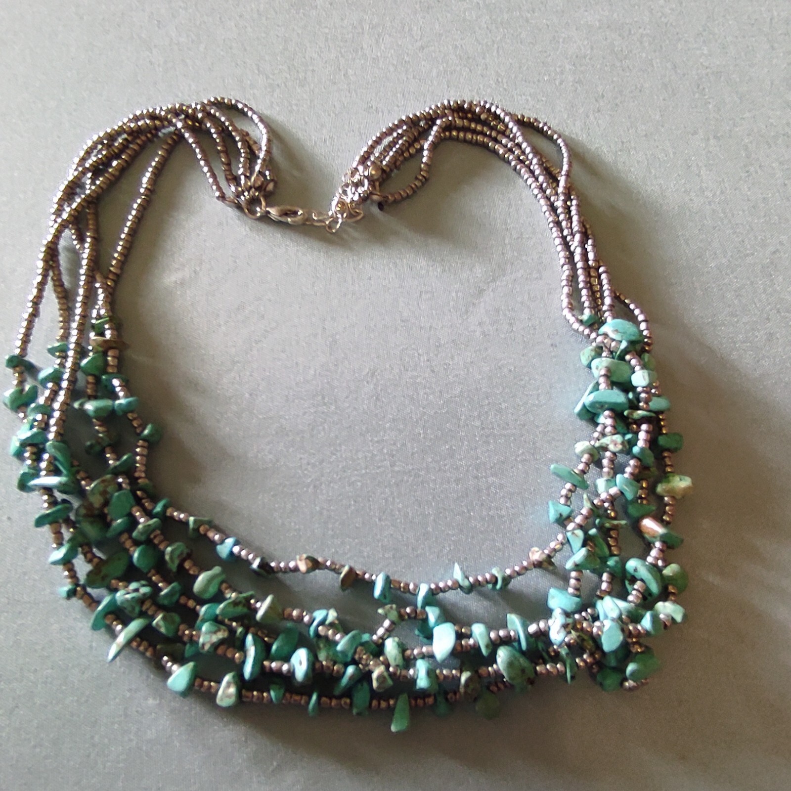 Multistrand Silver Glass Seed Beads Dyed Howlite Southwest Style Necklace