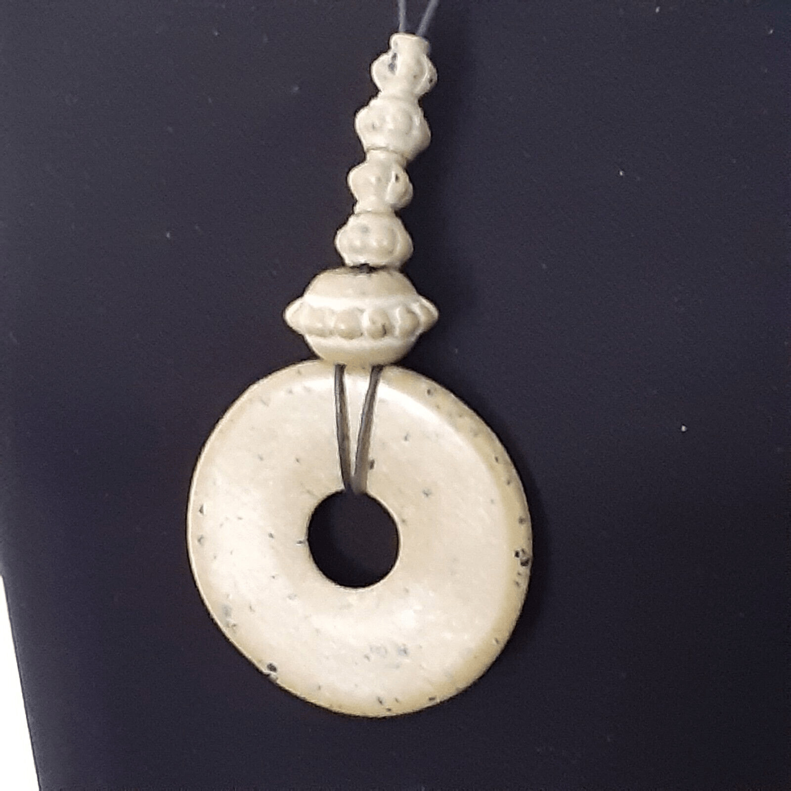 Asian inspired faux stone pendant black cord necklace 28″