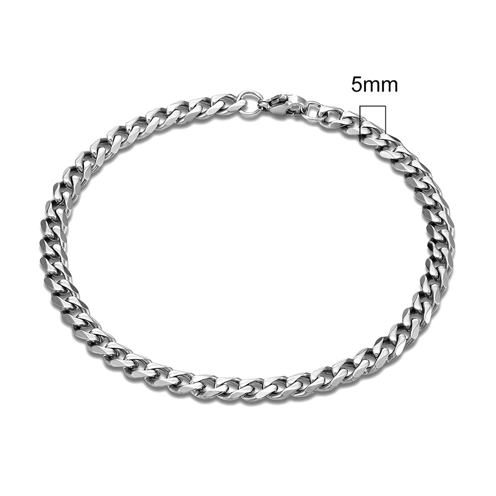 3-11mm Punk Rock Stainless Steel Curb Cuban Link Chain Bracelet For men Women