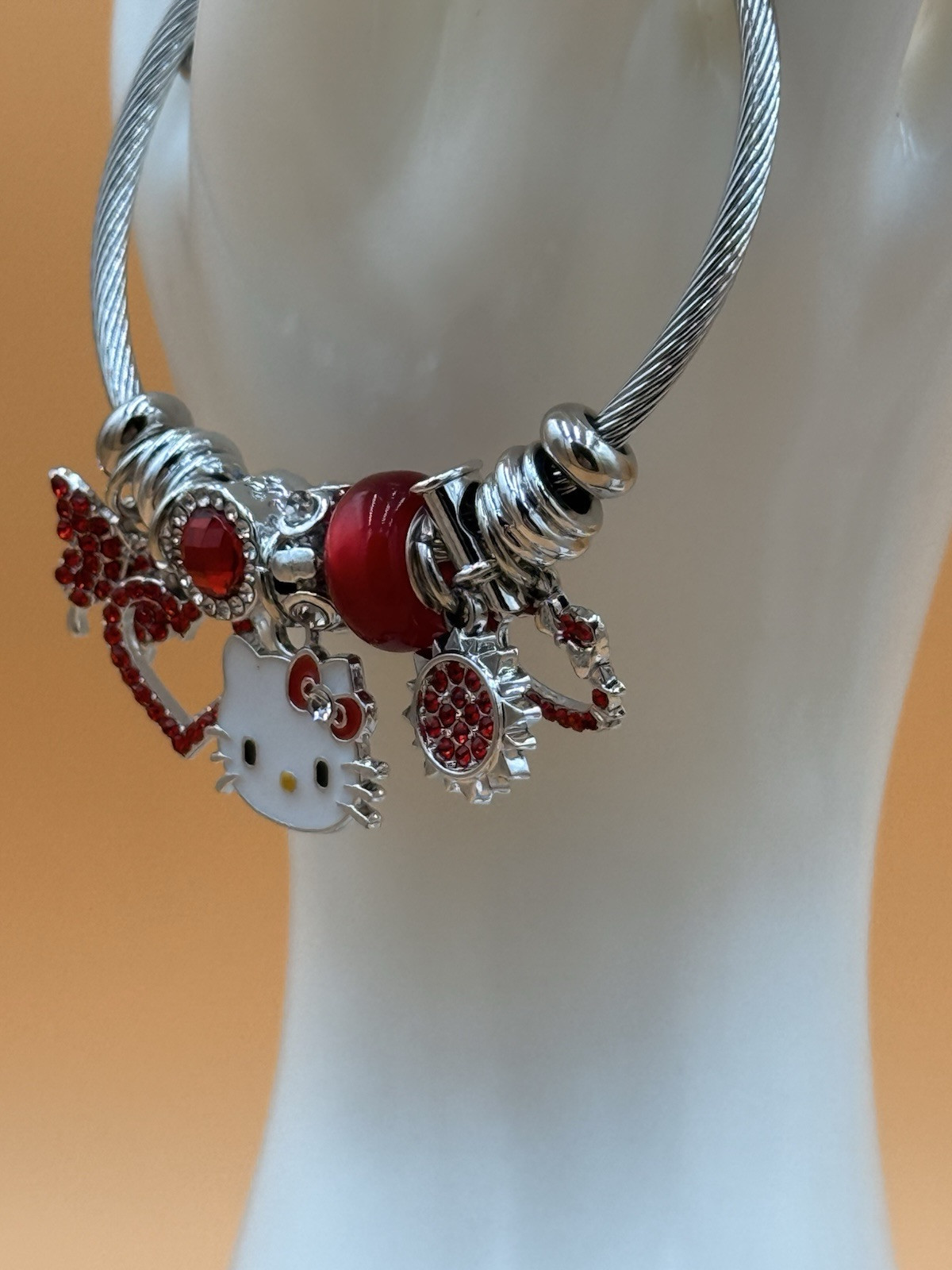 Hello Kitty Trendy Sparkly Wrist Heart Hollow Design Adjustable Bracelet