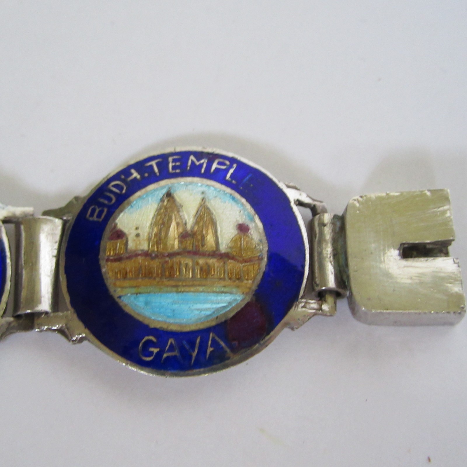 VTG Art Deco Silver Enamel India Souvenir Bracelet Taj Mahal Golden Temple Delhi
