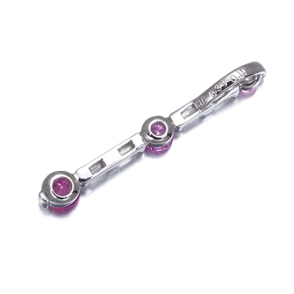 Pink Sapphire 0.39ct Diamond 0.11ct Tapered-cut Pendant 18K 750 White Gold