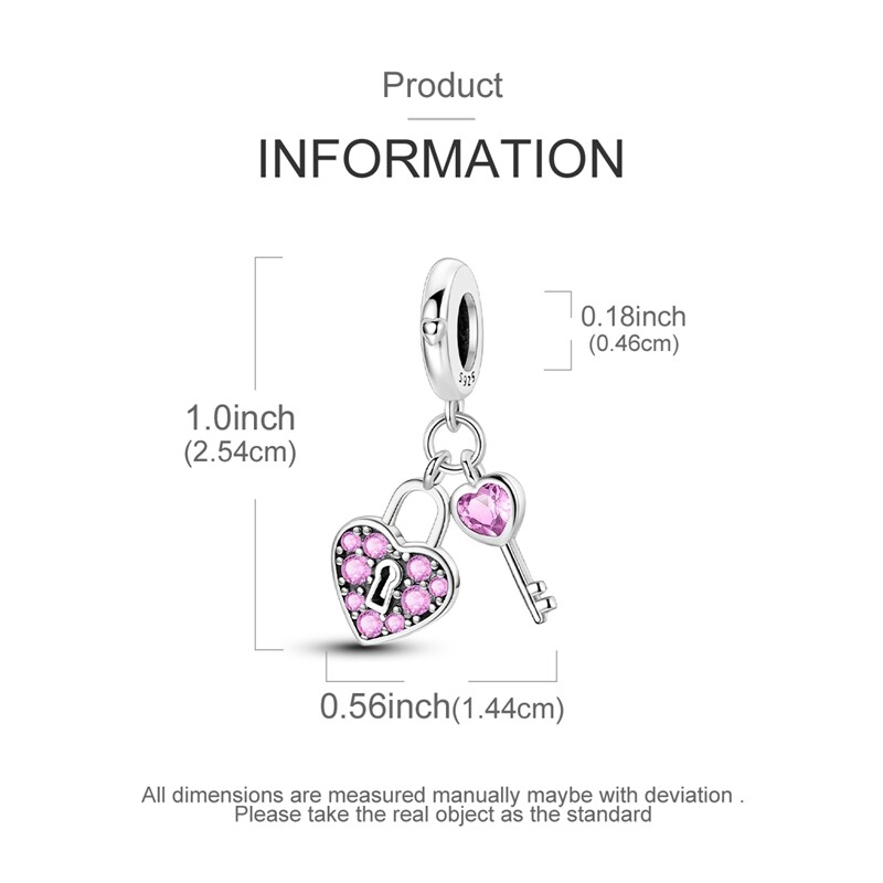 MULA S925 Sterling Silver Charm Pink AAA CZ Key Lock Dangle For Women Bracelet