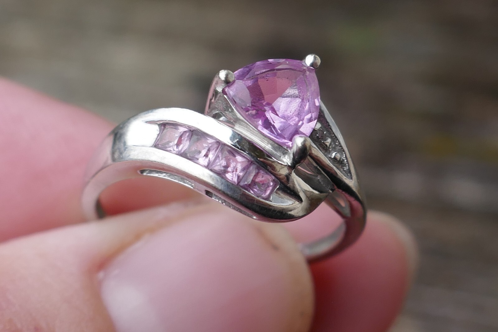 Vintage 10k White Gold Pink Sapphire & Diamond Accent Ring – Size 6.75