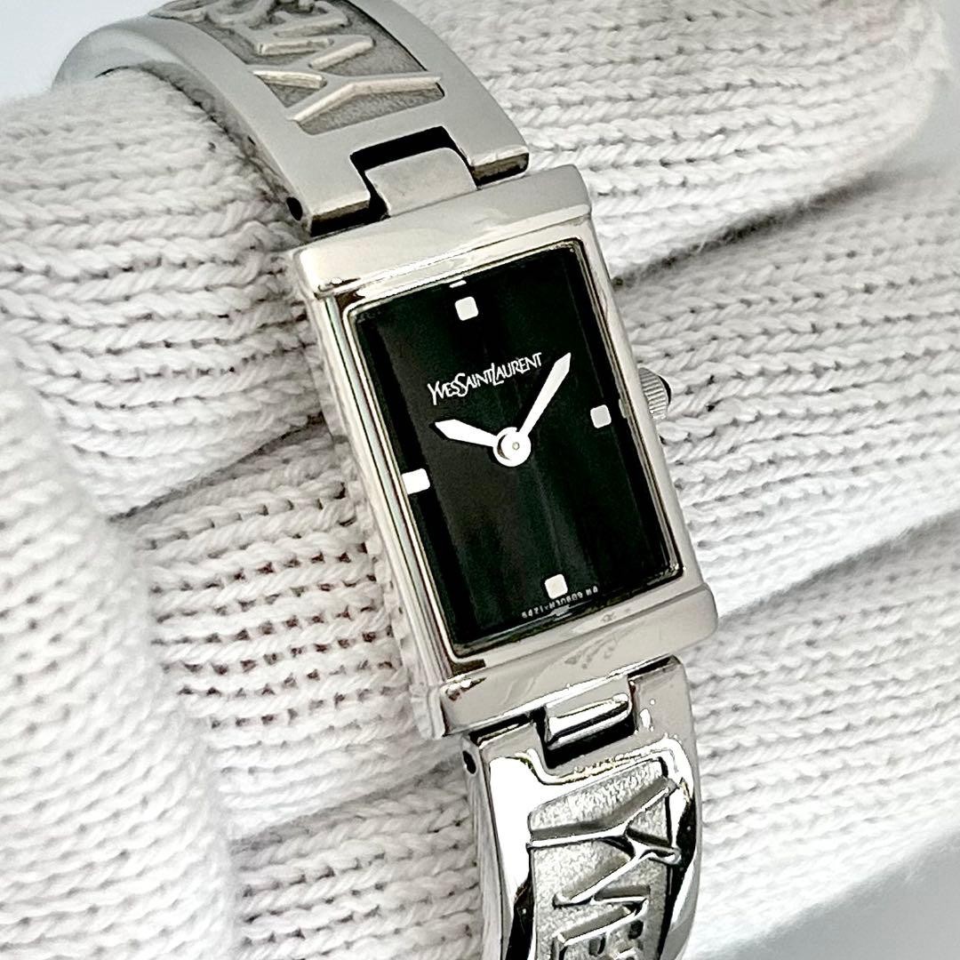 YSL Yves Saint Laurent Rectangular Bangle Watch Black Quartz Japan 0714206