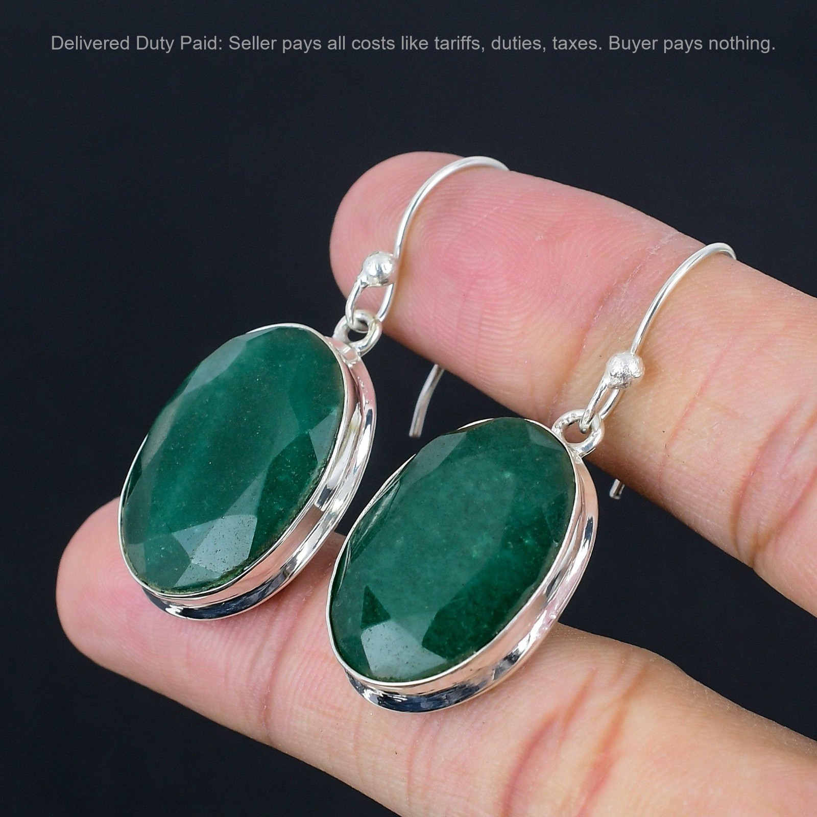 925 Silver Zambian Emrald Stone Elegant Dangling Mother New Earrings Jewelry