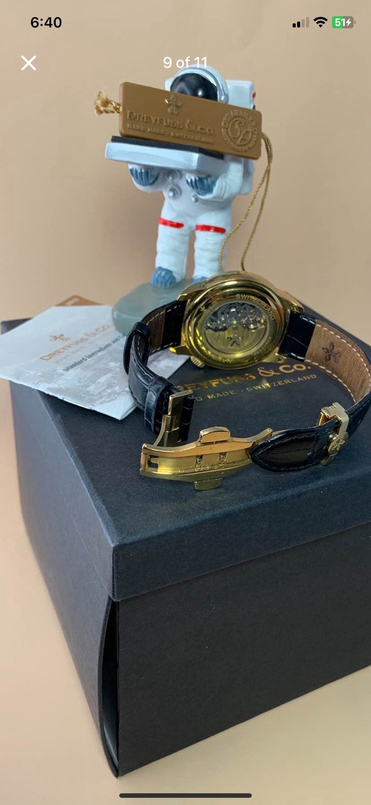 Dreyfuss&Co Seafarer Hand Made Gold Plated Automatic Skeleton Swiss MSRP$1950