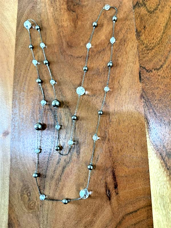 Long Clear Crystal Beaded Necklace Silver Tone Ball Beads Station Fashion Jewelr