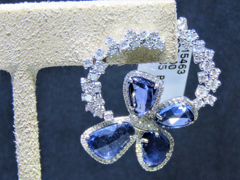 15.68 Carat Large Radiant Blue Sapphire With Shiny CZ Butterfly Fashion Earrings