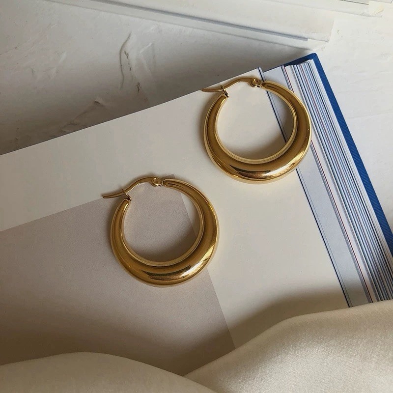 Chunky Hoop Earrings 925 Sterling Silver Posts Gold or Silver Thick Hoops