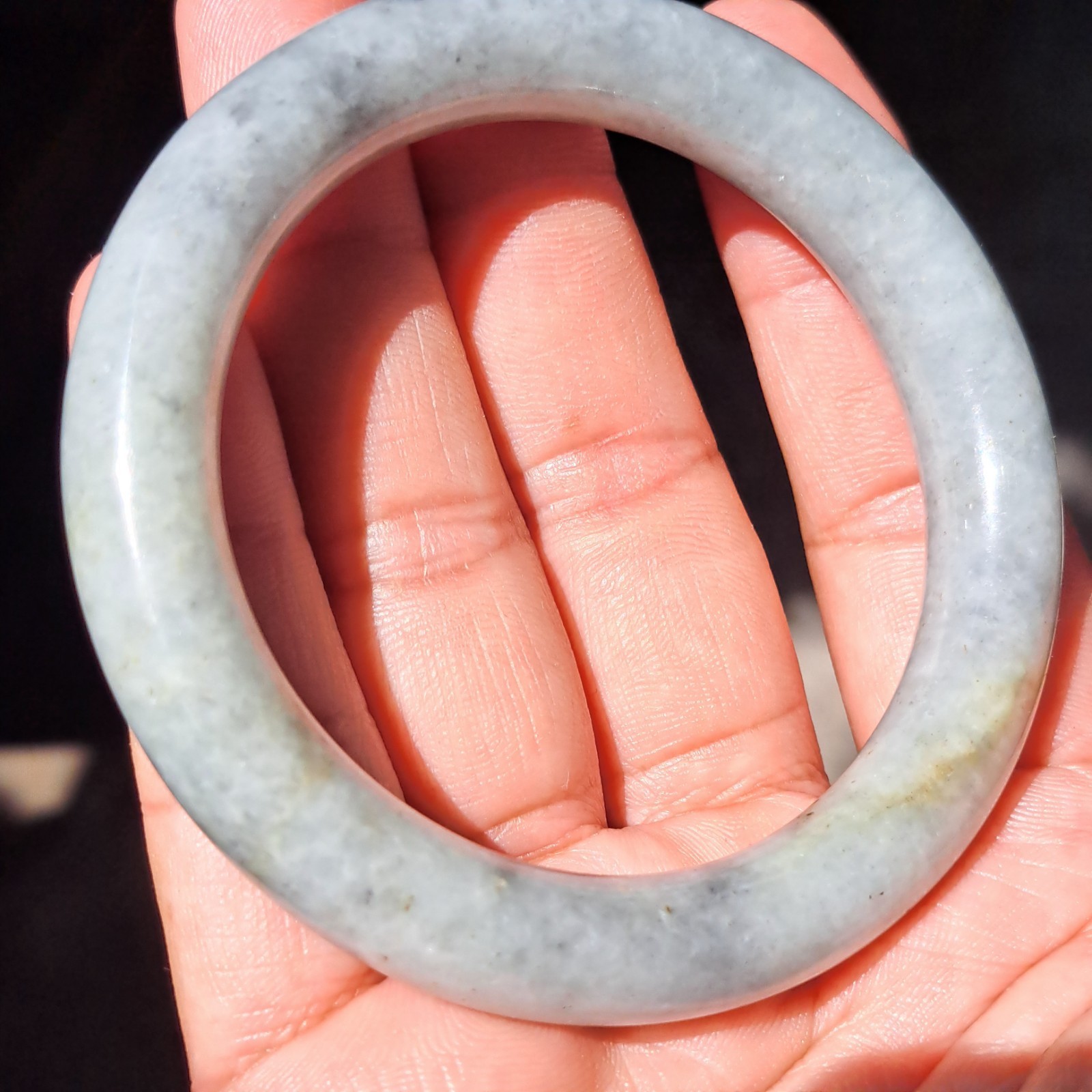 Natural Burmese Jadeite Bangle Handcrafted Gray Yellow Moss Black 58mm BG14A